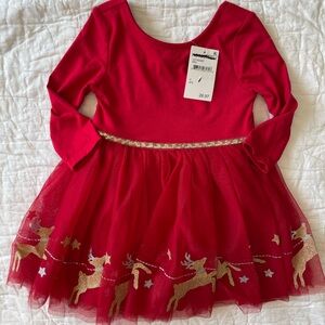 Red Girls Tulle Reindeer Dress with Gold Accents, 2 year